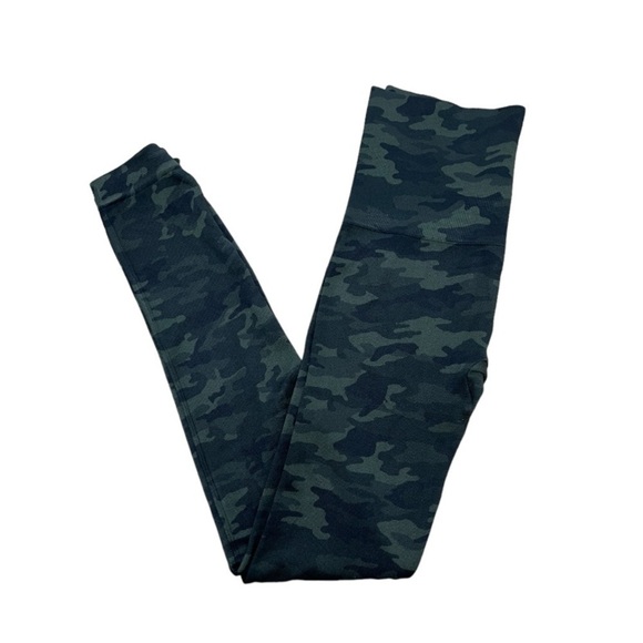 Spanx Seamless Leggings Slimming Fine Ribbed Ankle Length Green Brown Camo Sz M - Picture 2 of 11